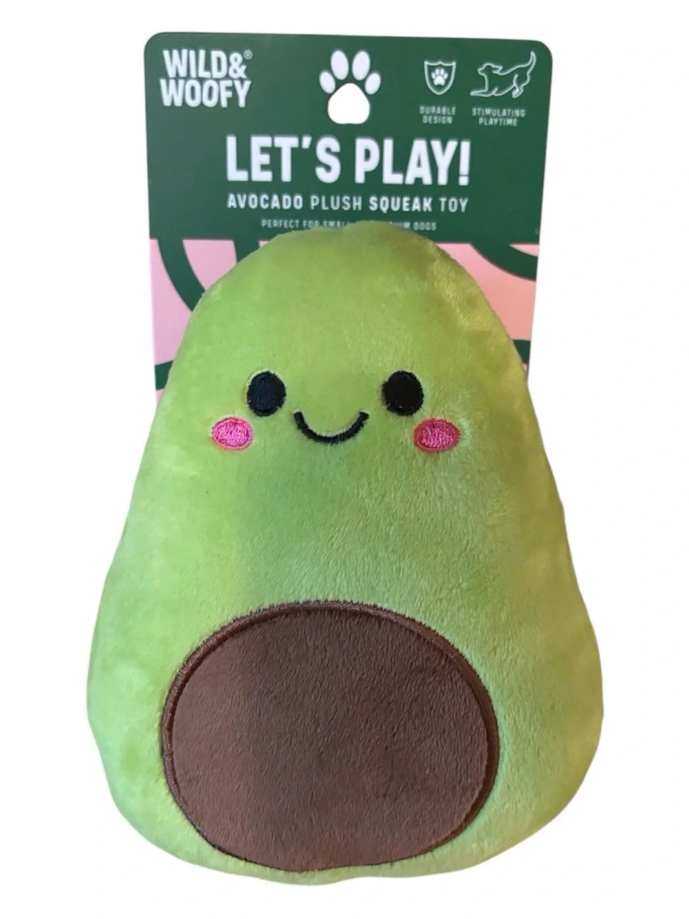 Wild & Woofy LETS PLAY! Avacado Plush Squeak Toy Small & Medium Dogs Durable NWT